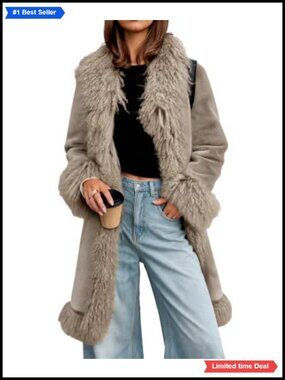 Faux Fur Trim Fluffy Winter Coat Fuzzy Collar Cuffs